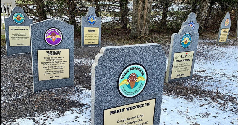 Ben and Jerrys ice cream graveyard at the Ben and Jerrys factory in VT