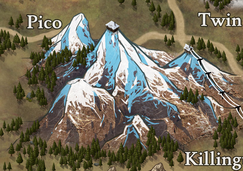 pico and killington section of the VT ski resorts map