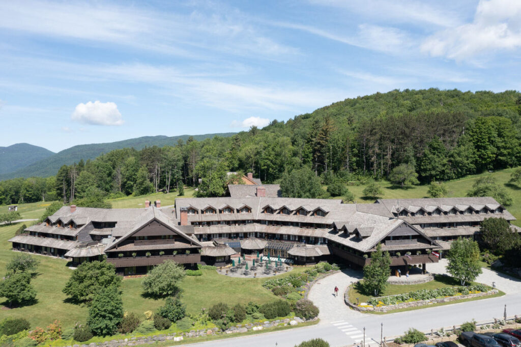 summer aerial view of trapp family lodge in vermont