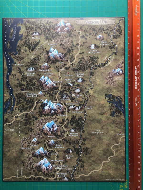 Vermont ski resorts map print hand cut version